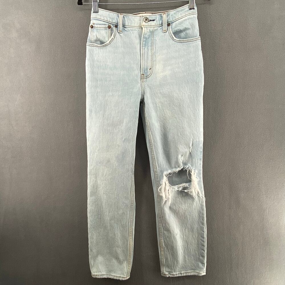 Abercrombie Fitch 90s Straight Ultra High Rise‎ Jeans Womens 25 Blue Distressed